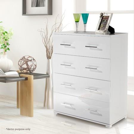 High Gloss 4 Drawer Tallboy Cabinet - White