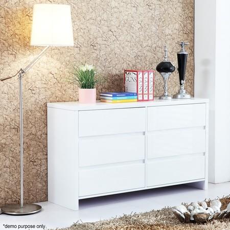 High Gloss Six Drawer Cabinet - White