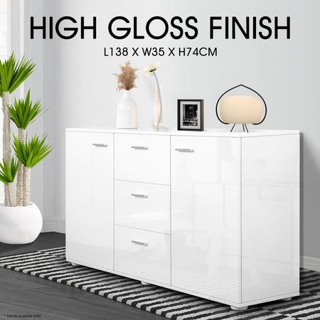 High Gloss 2 Door 3 Drawer Buffet Cabinet - White