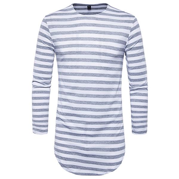 Hip-hop High Street T-shirt Men's Round Neck Fashion Stripes Long T-shirt