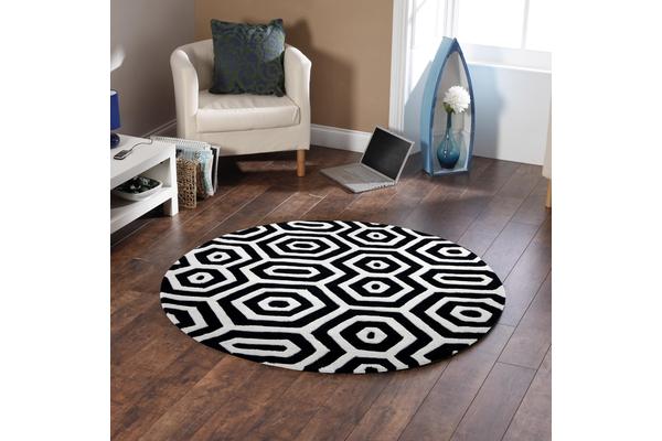 Honey Comb Black Off White Rug 200x200cm