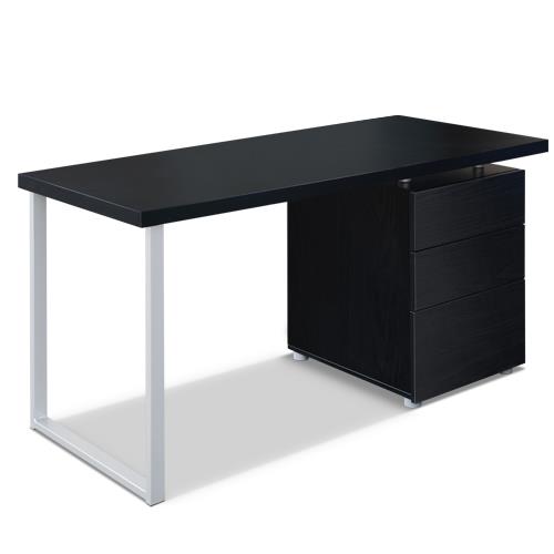 Home Office Desk Computer Desk w/ 3-Drawer Cabinet & Metal Leg Black