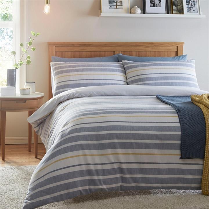 Home Collection Blue Woven Striped 'coastal Stripe' Bedding Set