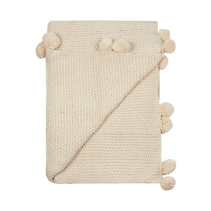 Home Collection Natural Knitted Pom Pom Throw