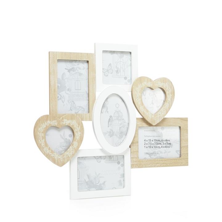 Home Collection Wooden Seven Aperture Photo Frame, Natural