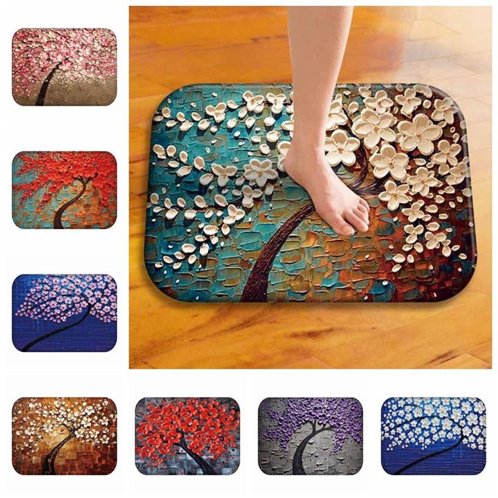 Honana BX-28 40x60cm 3D Painting Tree Pattern Coral Fleece Mat Absorbent Bathroom Anti Slip Carpet