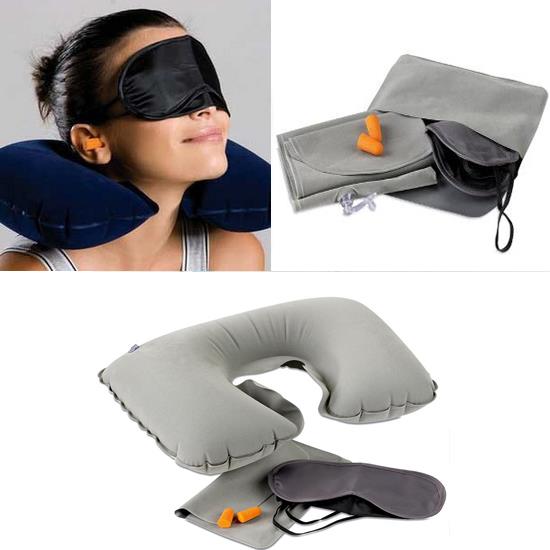 Honana WX-A1 Car Travel Inflatable Neck Rest Cushion U Pillow Eye Mask Ear Plugs With Storage Bag