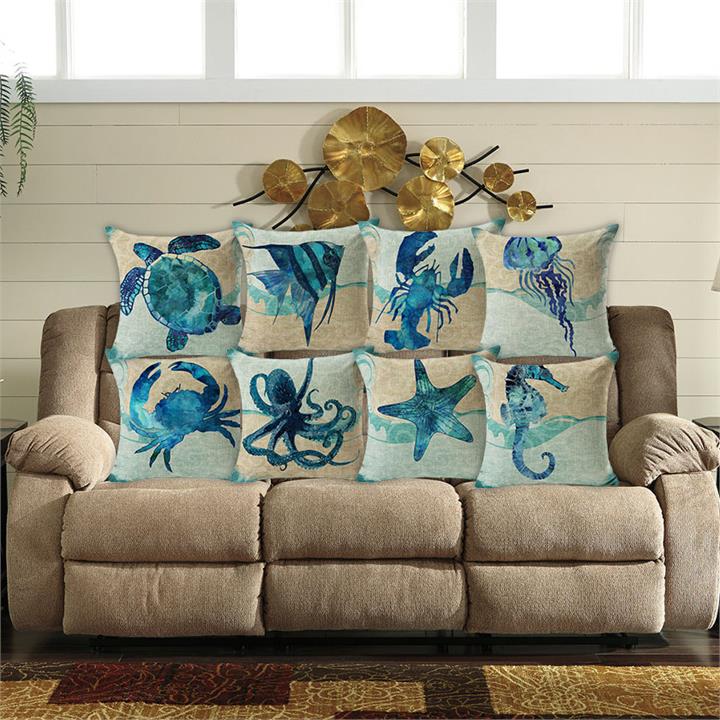 Honana 45x45cm Home Decoration Blue Sea Animal Printed 7 Optional Patterns Cotton Linen Pillowcases Sofa Cushion Cover