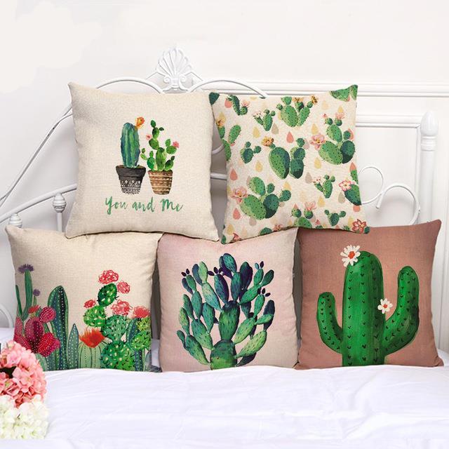 Honana 45x45cm Home Decoration Cactus Printed 5 Optional Patterns Cotton Linen Pillowcases Sofa Cushion Cover