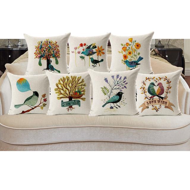 Honana 45x45cm Home Decoration Flower and Bird 7 Optional Patterns Cotton Linen Pillowcases Sofa Cushion Cover