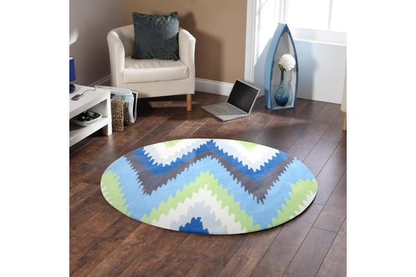 Ikat Chevron Blue Green Rug 200x200cm