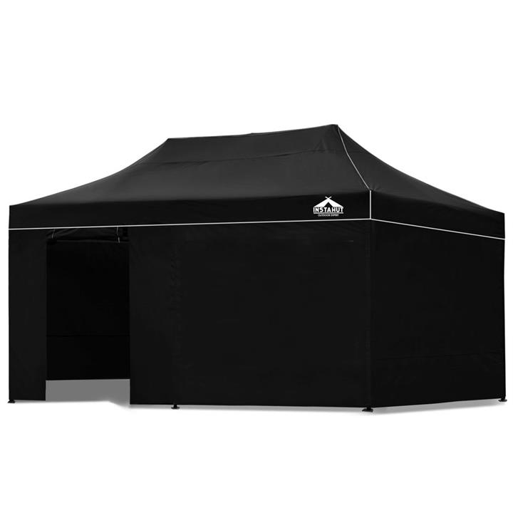 INSTAHUT Pop Up Gazebo With Sides Sand Bags Outdoor Marquee Tent Canopy For Party Market Black 3m x 6m