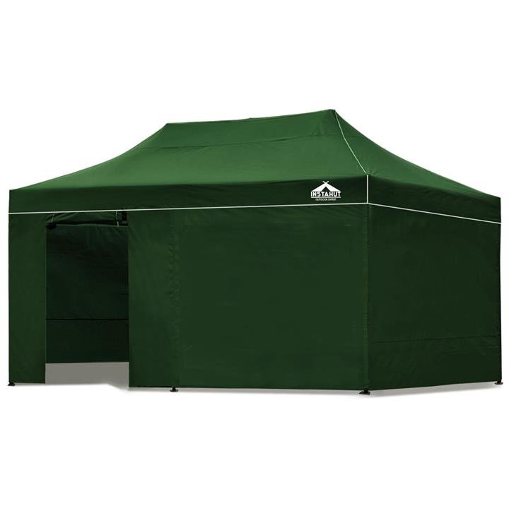 INSTAHUT Pop Up Gazebo With Sides Sand Bags Outdoor Marquee Tent Canopy For Party Market Green 3m x 6m