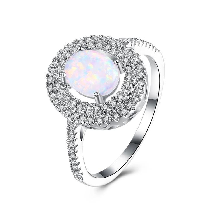 INALIS Opal Stone Platinum Plated Women Rings Zircon