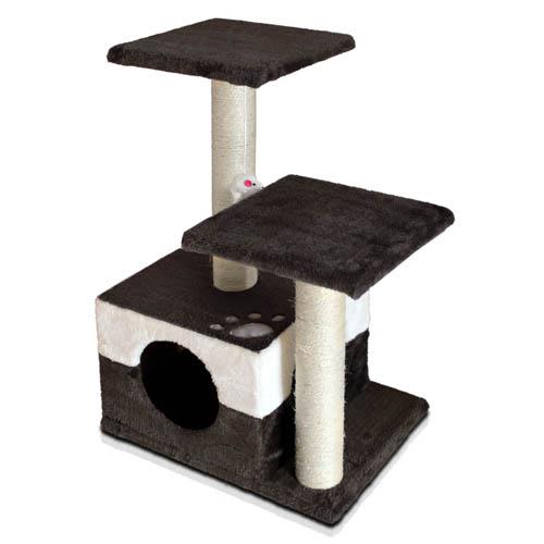 i.Pet Cat Tree 3 Level Kitten Furniture Scratching Pole Climbing Post House Condo Dark Grey