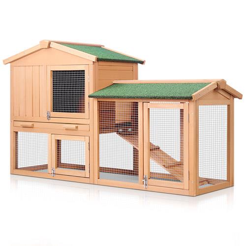 i.Pet Large 2 Storey Rabbit Hutch Wooden Cage Pet Poultry Guinea Pigs Chicken Coop