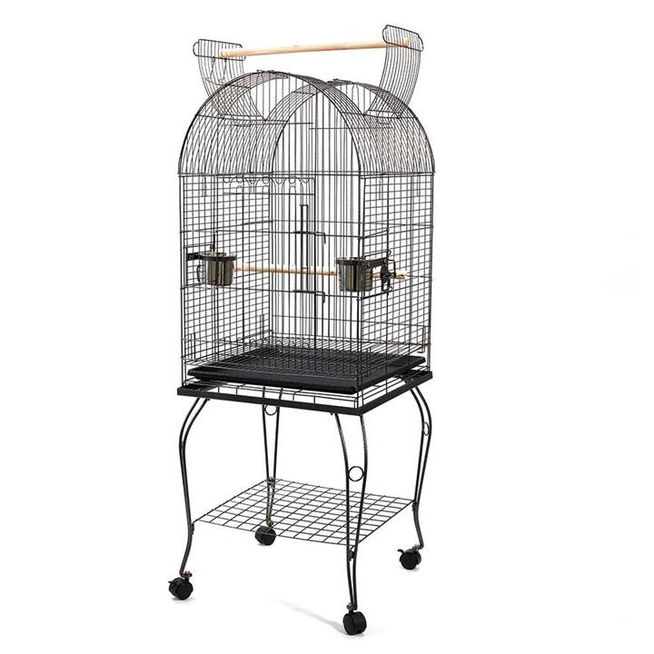 i.Pet Bird Cage Cockatiel Parrot Aviary w/ Curved Stand, Feeders & Wheels Black