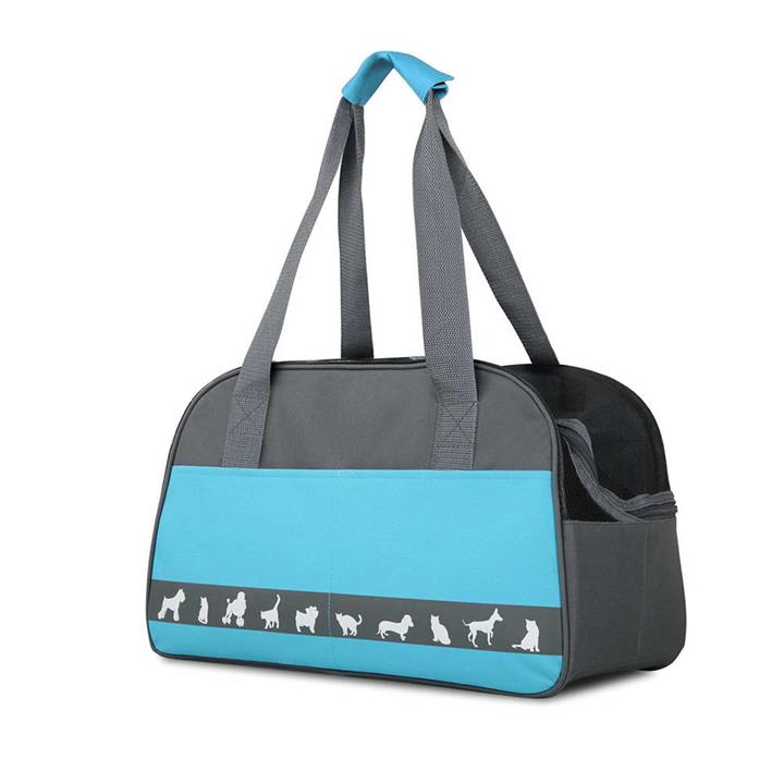 i.Pet Pet Carrier Handbag for Puppy Cat Dog Stylish Folding Carry Bag for Travelling Vet Car Grey and Blue