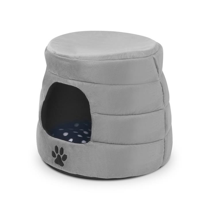 i.Pet 2-in-1 Pet Sleeping Bed House For Kitten Cat Dog Pup Soft Mat PP Cotton Pad Igloo Grey