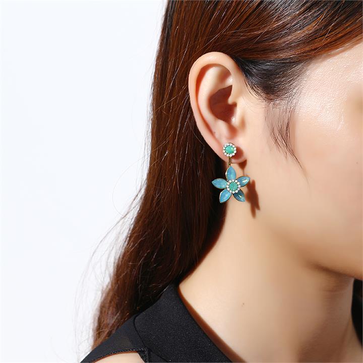 JASSY Elegant 18K Gold Plated White Opal Rhinestones Flower Semi Precious Stone Earrings