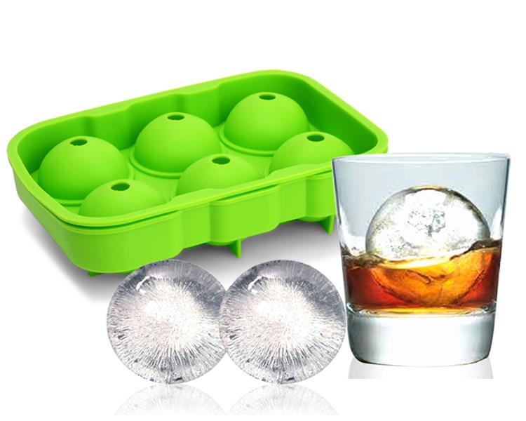 KCASA KC-IT02 6 Holes Large Ball Shape Silicone Ice Cube Sphere Whiskey Cocktail Ice Mold Tray