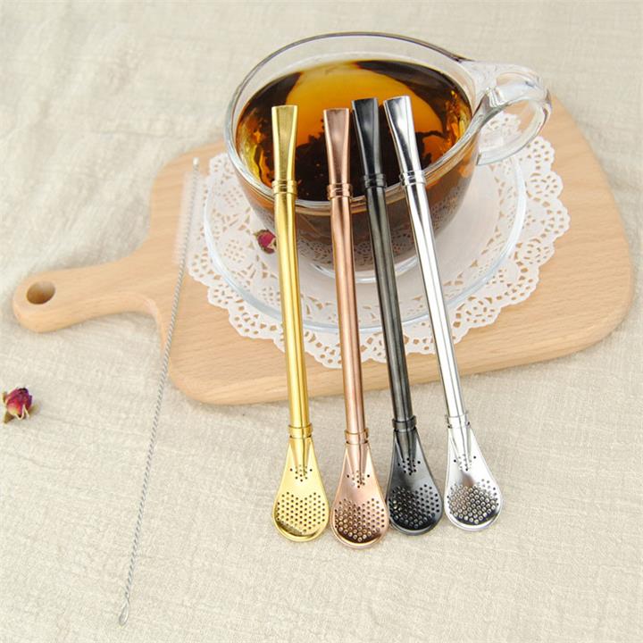 KCASA KC-STR15 3 in 1 Multifunction Stainless Steel Filtering Drink Straw Spoon For Tea Filter Milkshakes Smoothies Coffee Stick