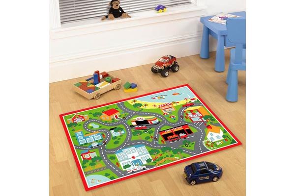 Kids Non Slip Road Map Beach Rug Red 150x100cm