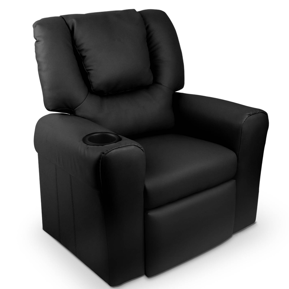 Kids Padded PU Leather Recliner Chair (Black)