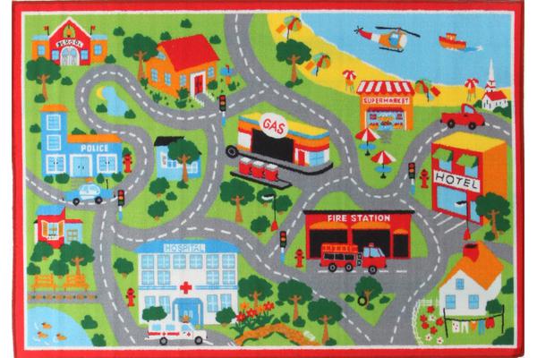 Kids Non Slip Road Map Beach Rug Red 200x133cm