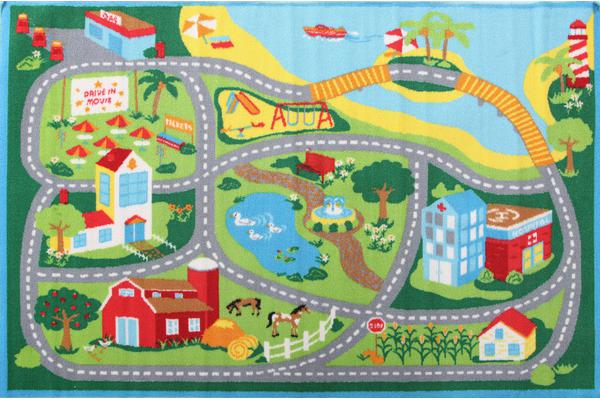 Kids Non Slip Road Map Beach Rug Blue 200x133cm