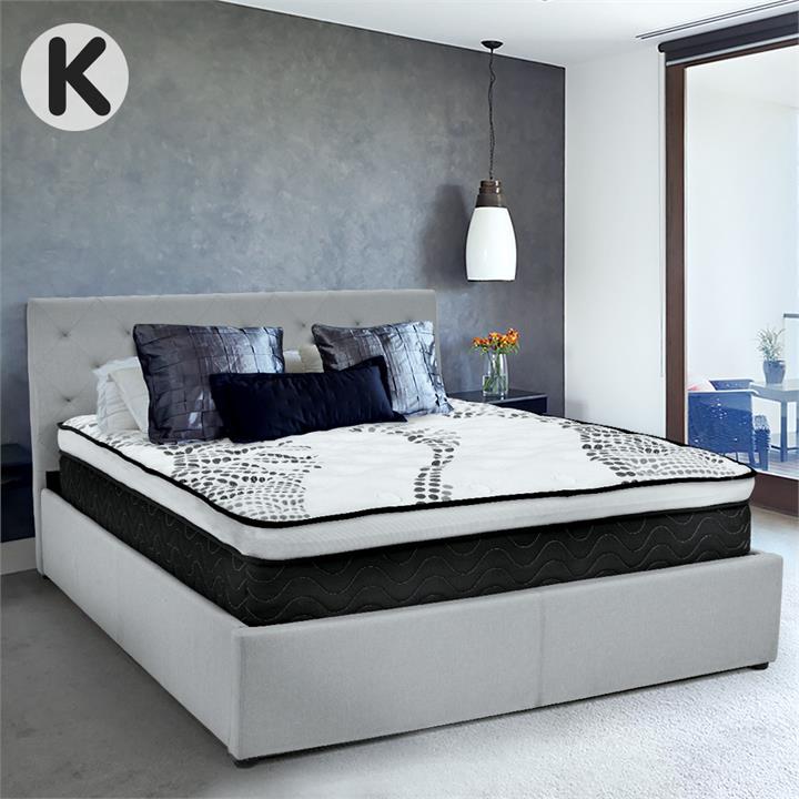 King Fabric Gas Lift Bed Frame with Headboard - Grey