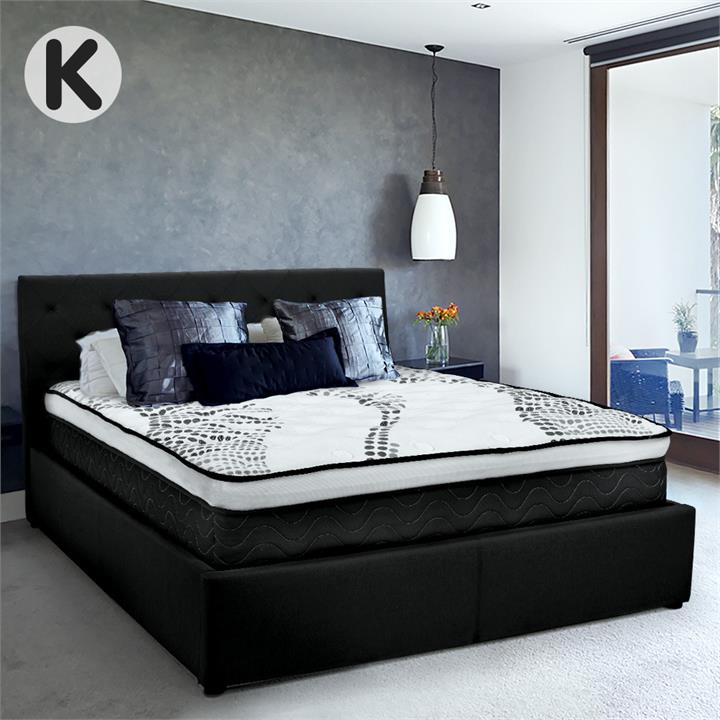 King Fabric Gas Lift Bed Frame with Headboard - Black