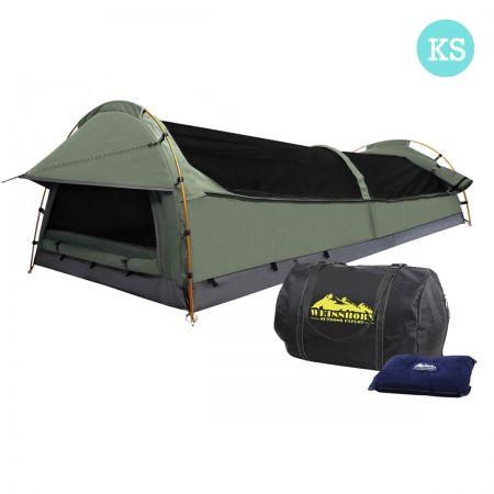 King Single Camping Canvas Swag Tent Celadon with Air Pillow