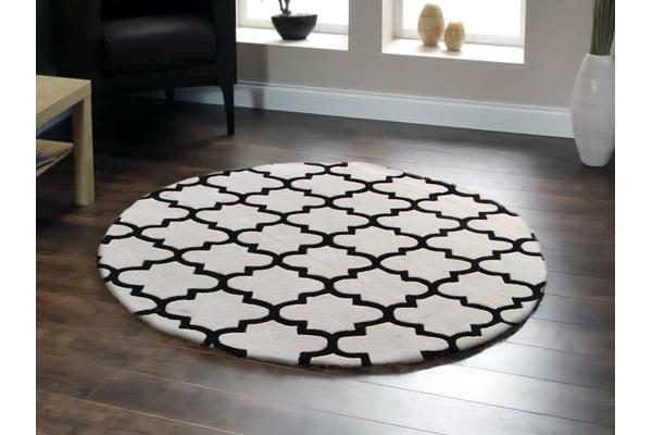 Lattice Off White And Black Round Rug 200x200cm