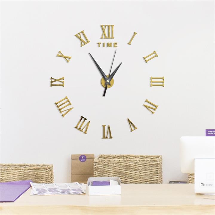 Large 3D DIY Wall Clock Roman Numerals Clock Frameless Mirror Surface Wall Sticker Home Dcor for Living Room Bedroom