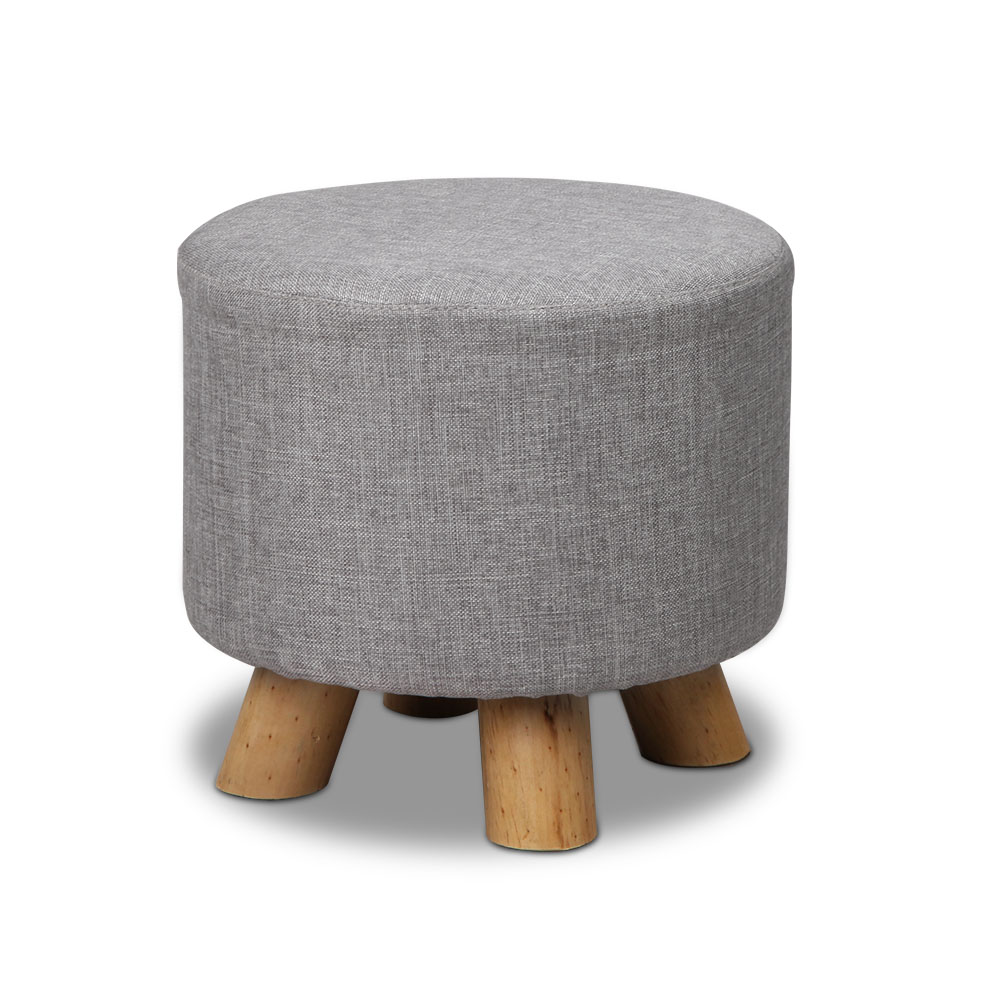 Linen Round Ottoman (Grey)