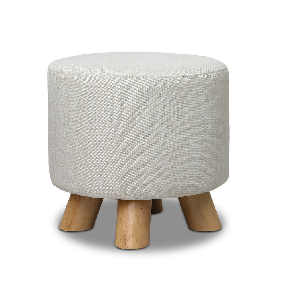 Linen Round Ottoman (Light (Beige)