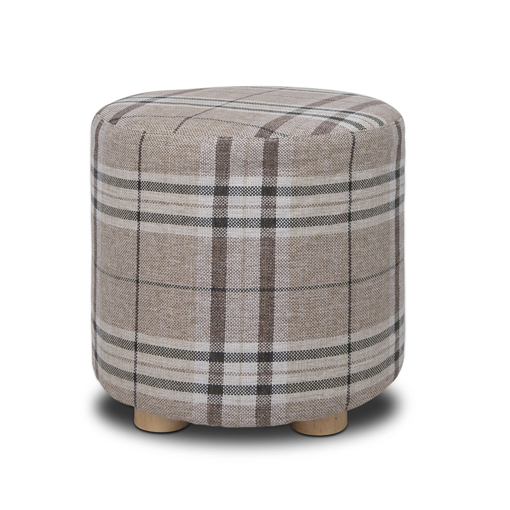 Linen Round Ottoman (Lattice)