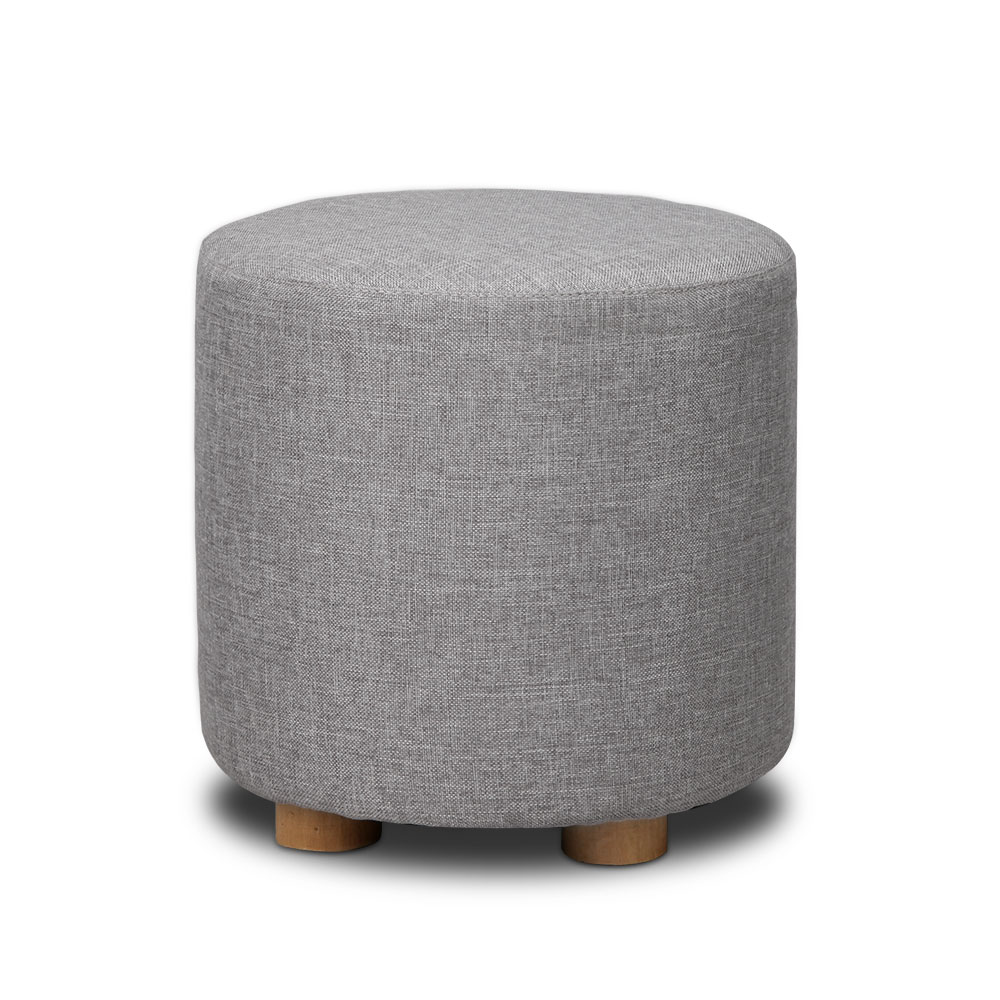 Linen Round Ottoman (Light Grey)