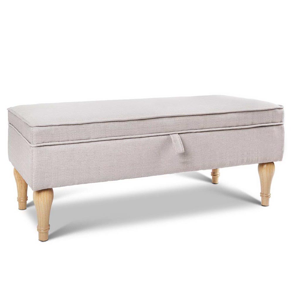 Linen Fabric Storage Ottoman (Beige/Natural)