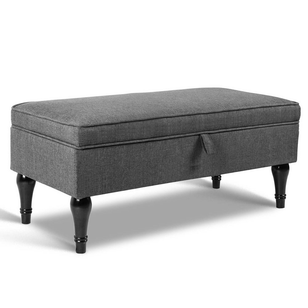 Linen Fabric Storage Ottoman (Grey/Black)