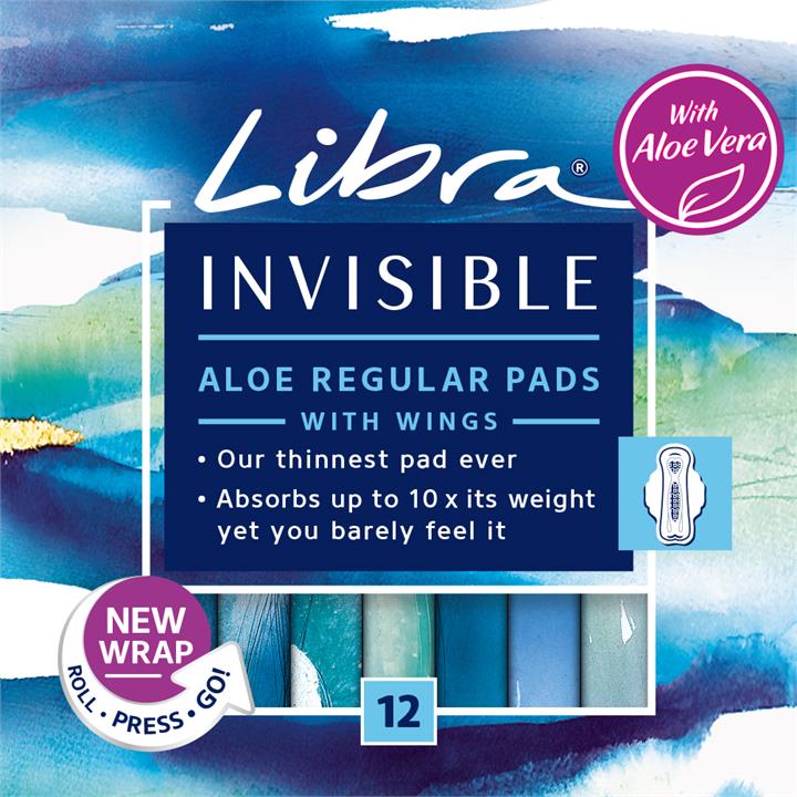 Libra Invisible Regular Pads Wings + Aloe Vera X 12