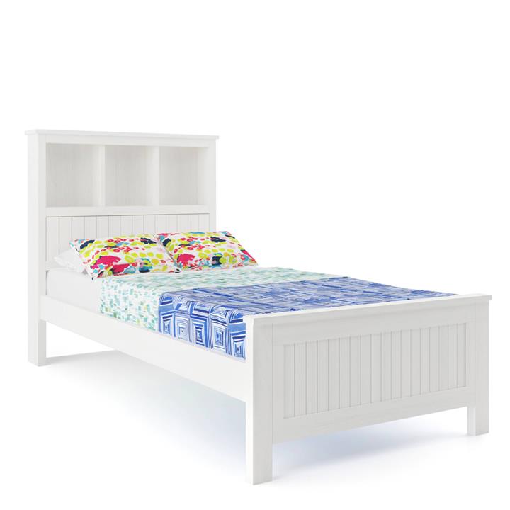 Livia Solid Pine Timber Bed with Storage King Single - White