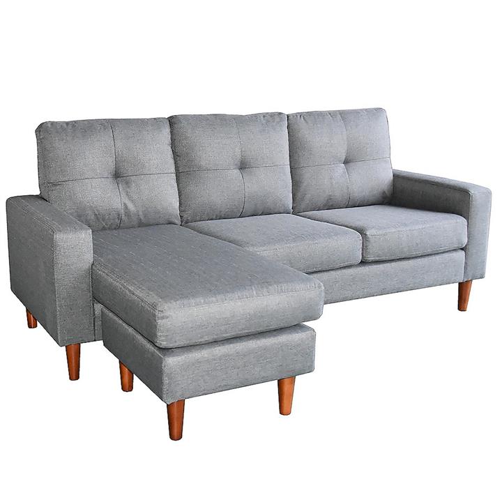 Linen Corner Sofa Couch Lounge Chaise with Wooden Legs - Grey