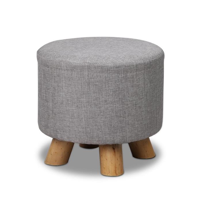 Linen Round Ottoman - Grey