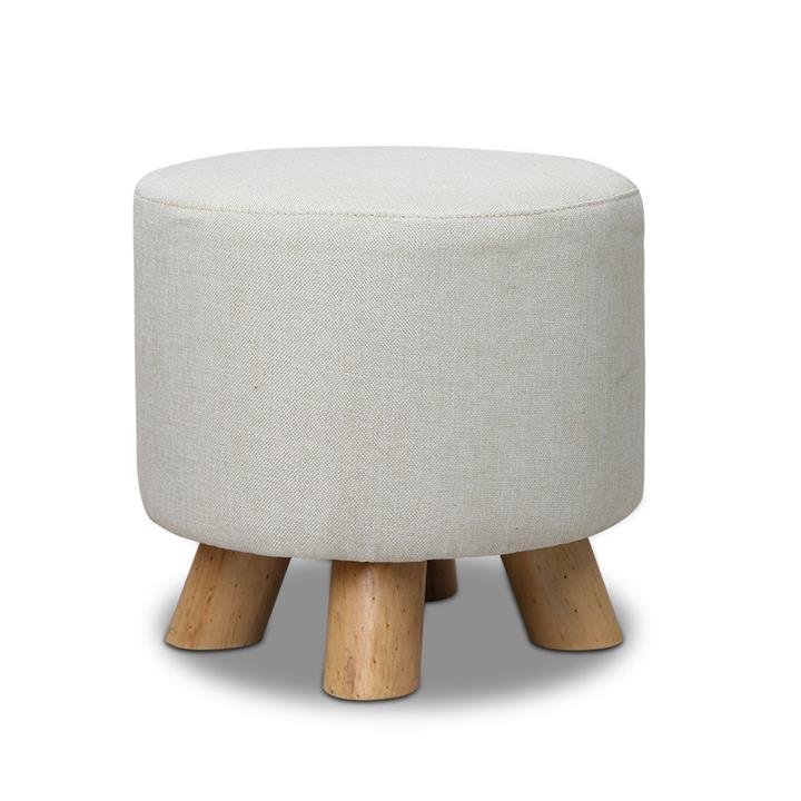 Linen Round Ottoman - Light Beige