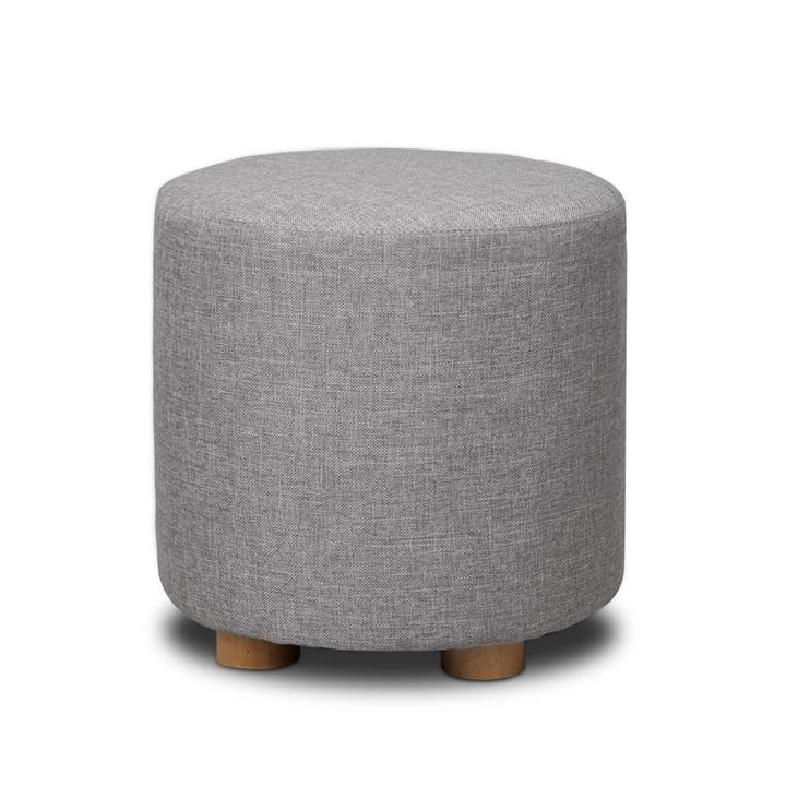 Linen Round Ottoman - Light Grey