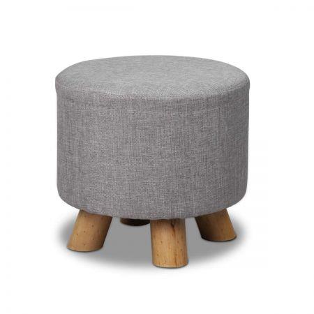 Linen Round Ottoman with 150kg Weight Capacity - Grey