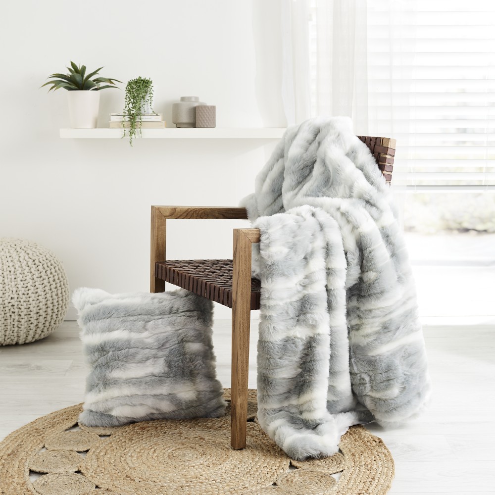 Living Space Stripey Faux Fur Throw