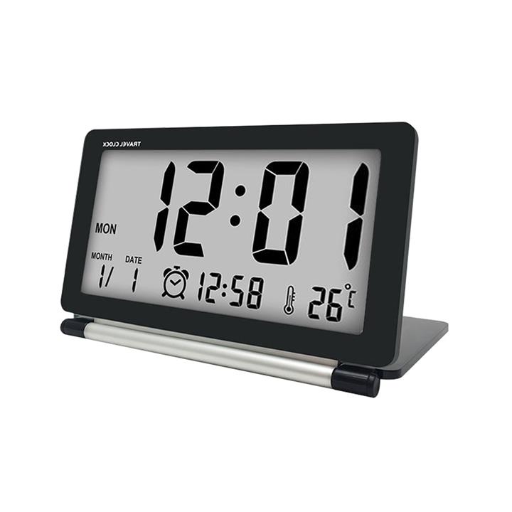 Loskii DC-11 Electronic Alarm Clock Travel Clock  Multifunction Silent LCD Digital Large Screen Folding Desk Clock With Temperature Date Time Calendar